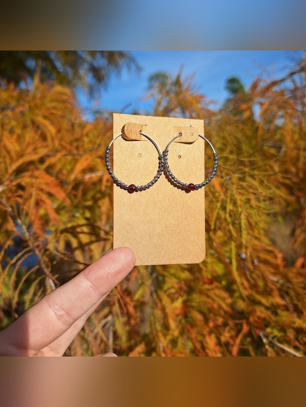 Garnet, Hematite Hoop Earring ~ Handcrafted Jewelry